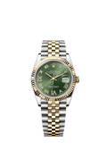Rolex Datejust 36 Stainless Steel / Yellow Gold / Fluted / Olive Green Roman / Jubilee — Ref. 126233