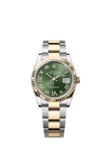Rolex Datejust 36 Stainless Steel / Yellow Gold / Fluted / Olive Green Roman / Oyster — Ref. 126233