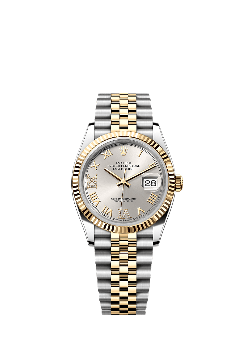 Rolex Datejust 36 Stainless Steel / Yellow Gold / Fluted / Silver Roman / Jubilee — Ref. 126233