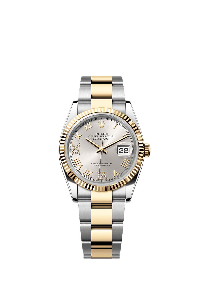 Rolex Datejust 36 Stainless Steel / Yellow Gold / Fluted / Silver Roman / Oyster — Ref. 126233