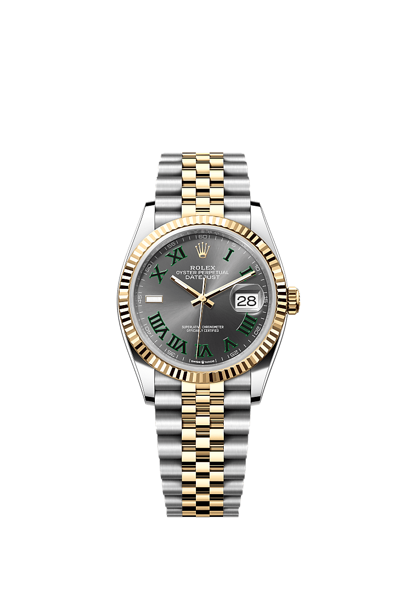 Rolex (Wimbledon) Datejust 36 Stainless Steel / Yellow Gold / Fluted / Slate - Roman / Jubilee — Ref. 126233