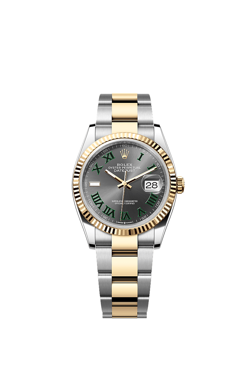 Rolex - Datejust 36 Stainless Steel / Yellow Gold / Fluted / Slate - Roman / Oyster — Ref. 126233