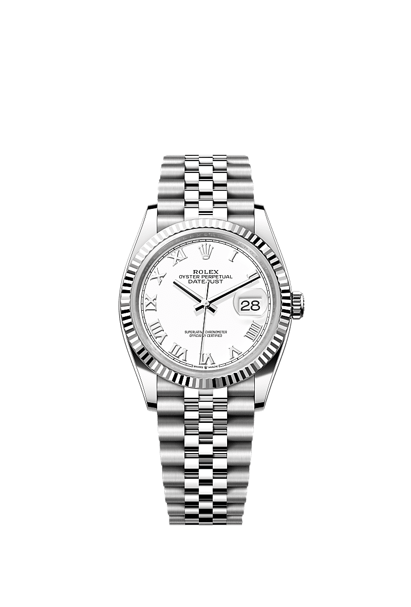 Rolex Datejust 36 Stainless Steel / Fluted / White Roman / Jubilee — Ref. 126234