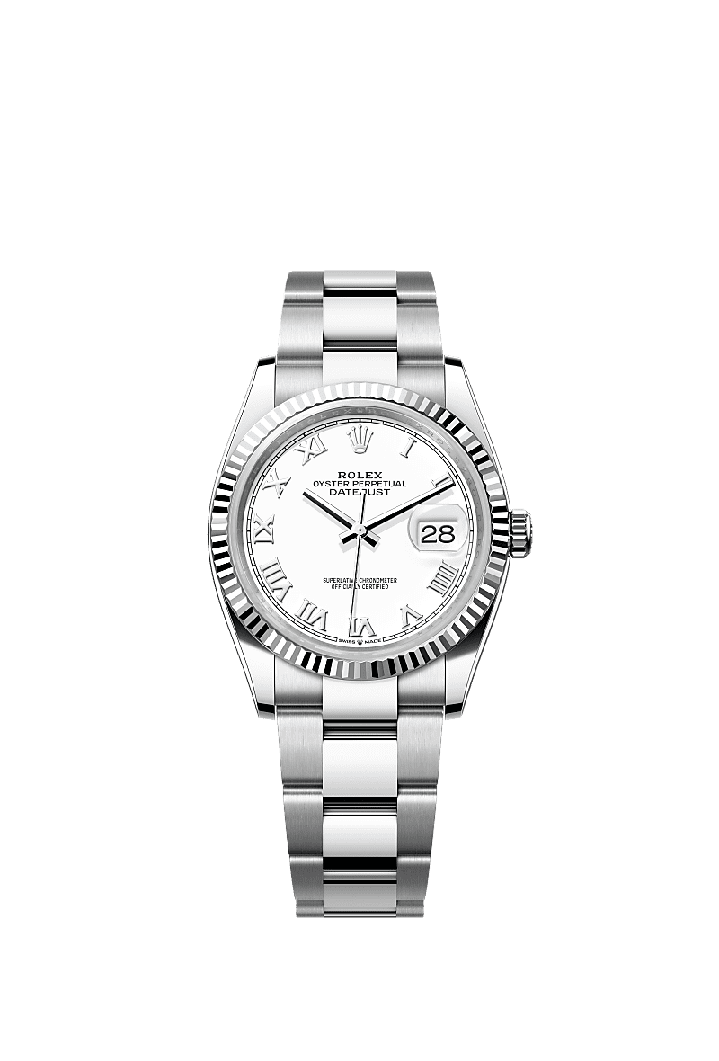 Rolex Datejust 36 Stainless Steel / Fluted / White Roman / Oyster — Ref. 126234