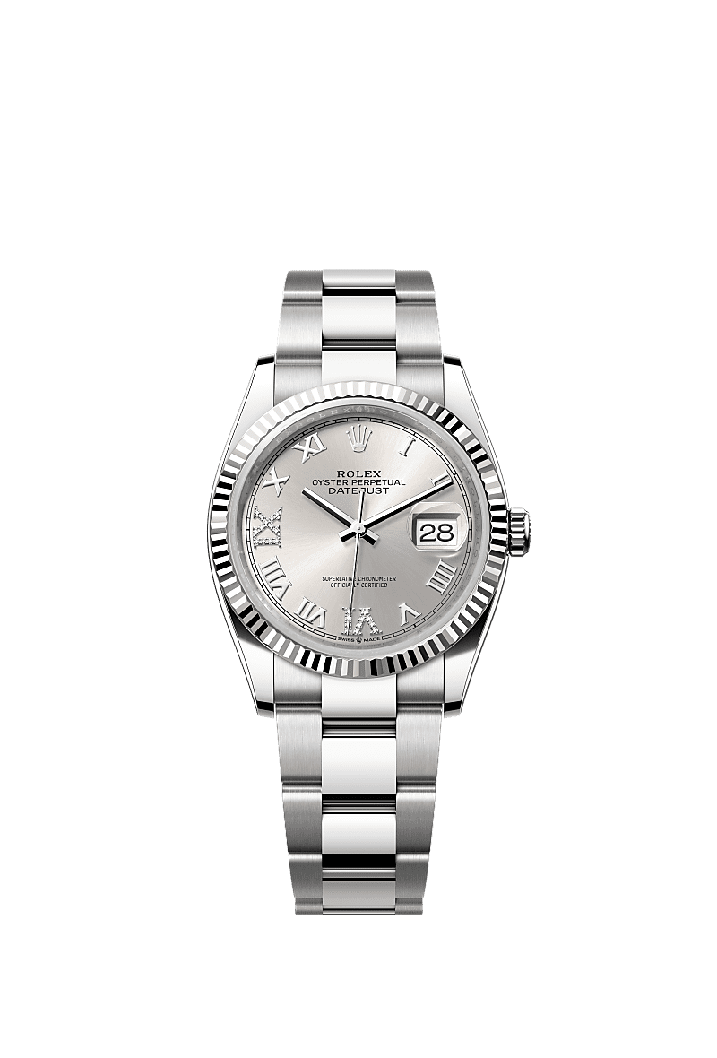 Rolex Datejust 36 Stainless Steel / Fluted / Silver Roman-Diamonds / Oyster — Ref. 126234