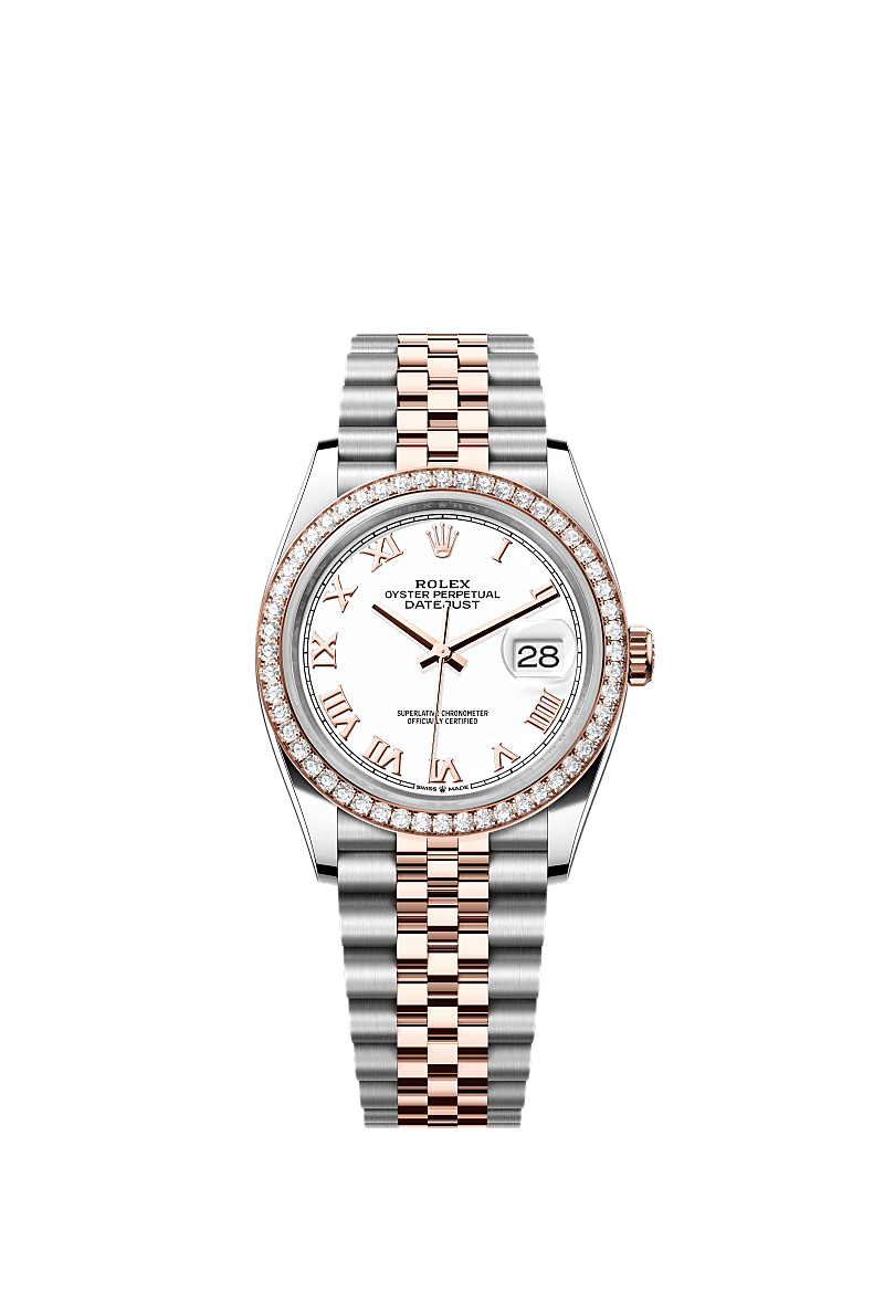 Rolex Datejust 36 Stainless Steel / Everose / Diamond / White Roman / Jubilee — Ref. 126281RBR