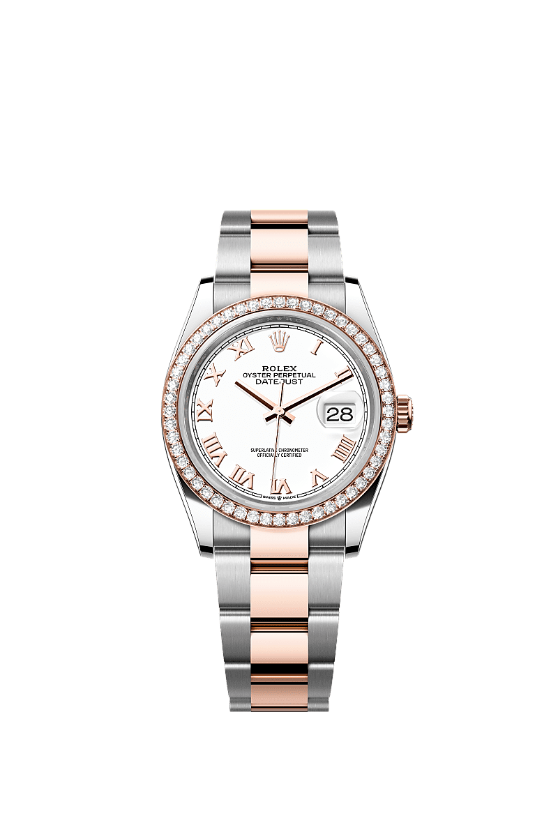 Rolex Datejust 36 Stainless Steel / Everose / Diamond / White Roman / Oyster — Ref. 126281RBR