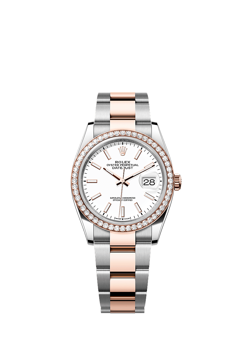 Rolex Datejust 36 Stainless Steel / Everose / Diamond / White / Oyster — Ref. 126281RBR