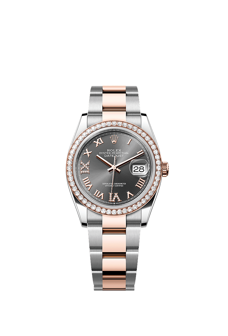 Rolex Datejust 36 Stainless Steel / Everose / Diamond / Dark Rhodium Roman / Oyster — Ref. 126281RBR