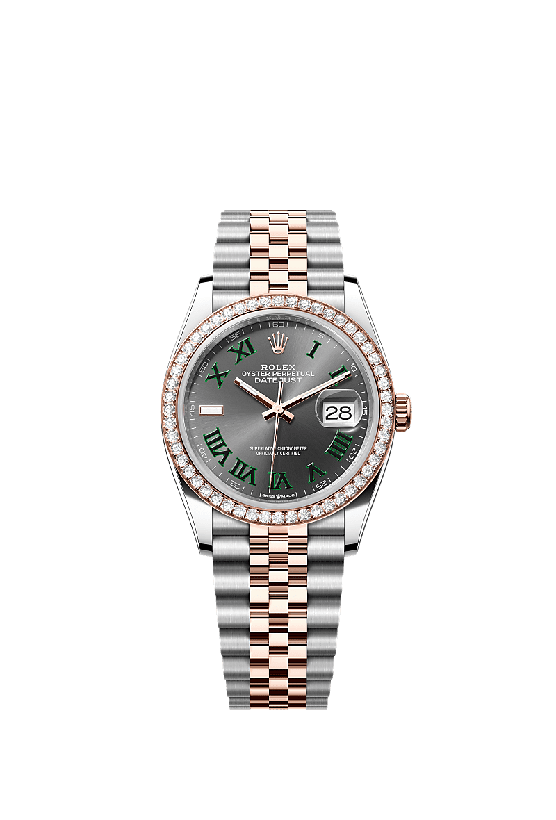Rolex (Wimbledon) Datejust 36 Stainless Steel / Everose / Diamond / Slate -Roman / Jubilee — Ref. 126281RBR