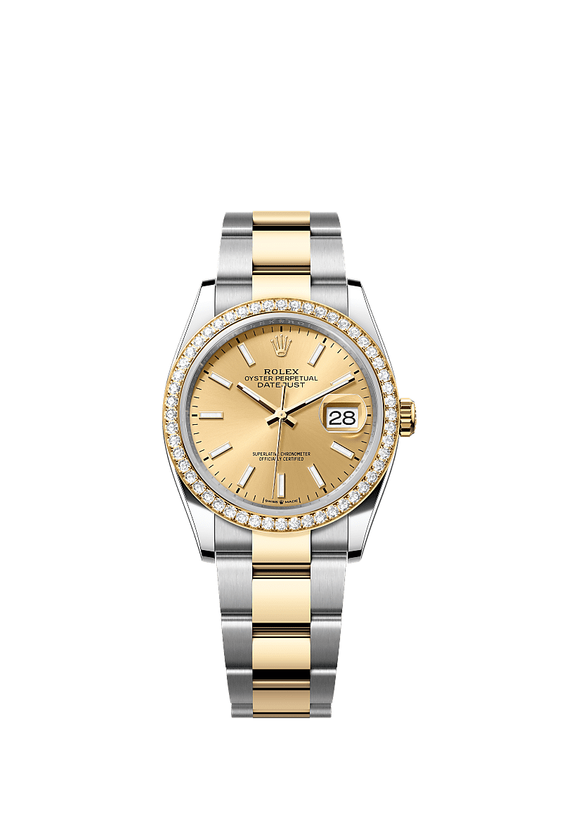 Rolex Datejust 36 Stainless Steel / Yellow Gold / Diamond / Champagne / Oyster — Ref. 126283RBR