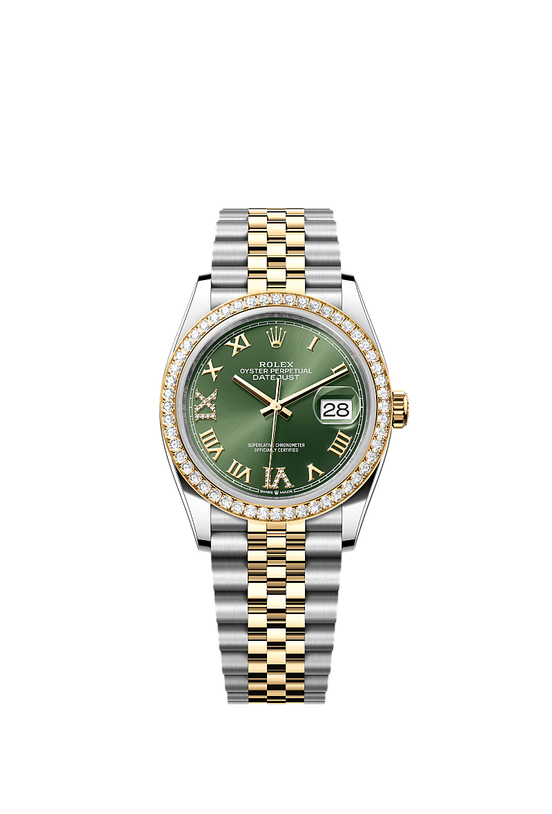 Rolex Datejust 36 Stainless Steel / Yellow Gold / Diamond / Olive Green Roman / Jubilee — Ref. 126283RBR