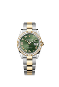 Rolex Datejust 36 Stainless Steel / Yellow Gold / Diamond / Olive Green Roman / Oyster — Ref. 126283RBR
