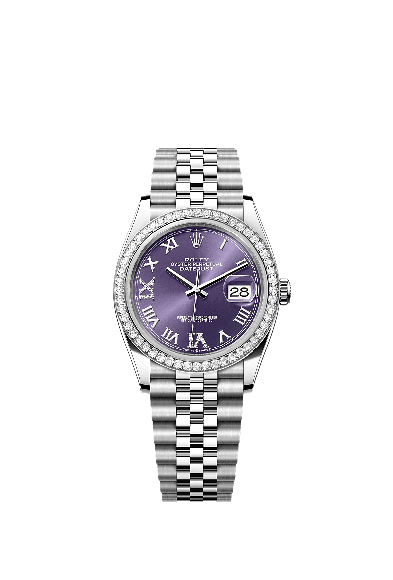 Rolex Datejust 36 Stainless Steel / Diamond / Aubergine Roman-Diamonds / Jubilee — Ref. 126284RBR