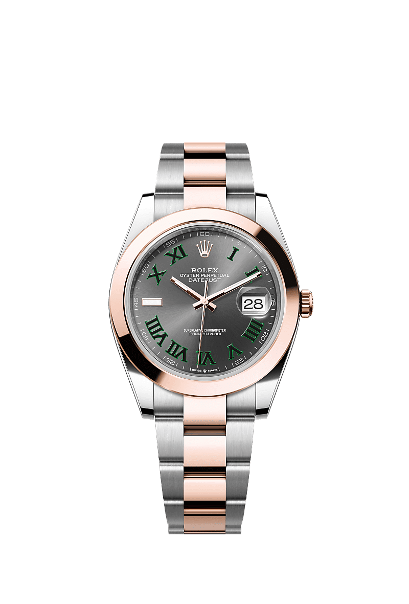 Rolex (Wimbledon) Datejust 41 Rolesor Everose Smooth / Oyster / Slate - Roman — Ref. 126301