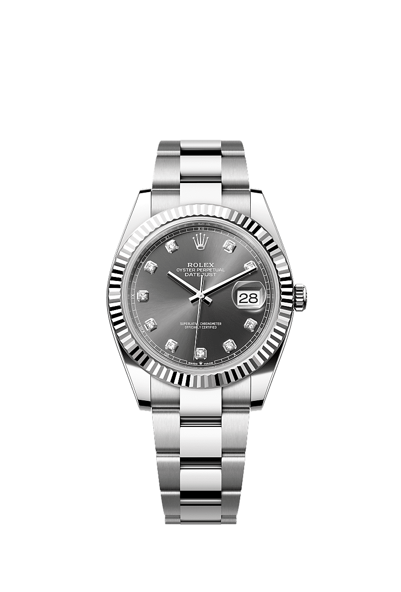 Rolex Datejust 41 Stainless Steel Fluted / Oyster / Dark Rhodium - Diamond — Ref. 126334