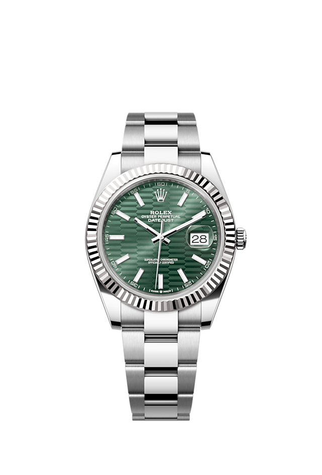 Rolex Datejust 41 Stainless Steel Fluted / Oyster / Green Motif — Ref. 126334