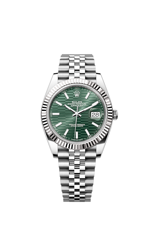 Rolex Datejust 41 Stainless Steel Fluted / Jubilee / Green Motif — Ref. 126334