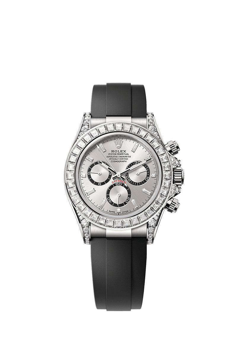 Rolex - Cosmograph Daytona White Gold - Baguette / Silver - Baguette / Oysterflex — Ref. 126539TBR