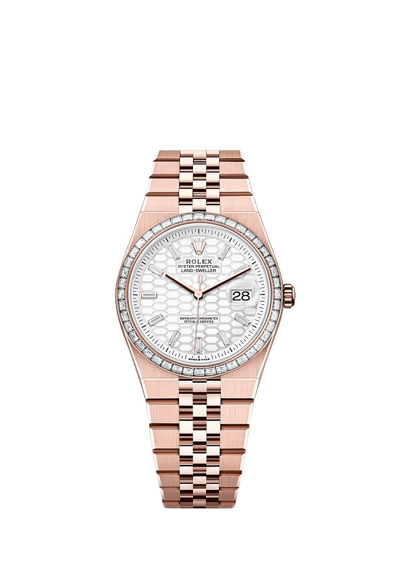 Rolex - Land-Dweller 36 Everose Baguette / White / Flat Jubilee — Ref. 127285TBR