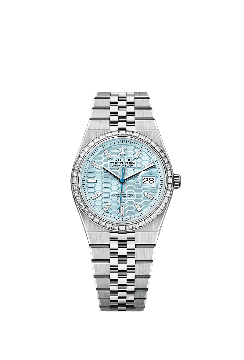 Rolex - Land-Dweller 36 Platinum Baguette / Ice Blue / Flat Jubilee — Ref. 127286TBR