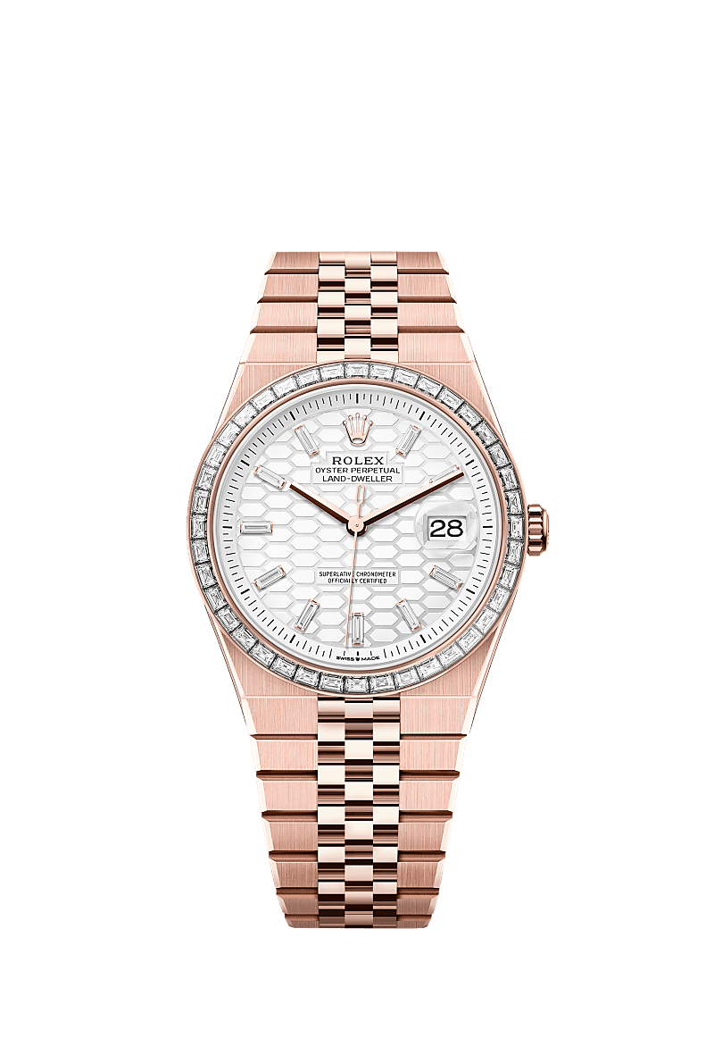 Rolex - Land-Dweller 40 Everose Baguette / White / Flat Jubilee — Ref. 127385TBR