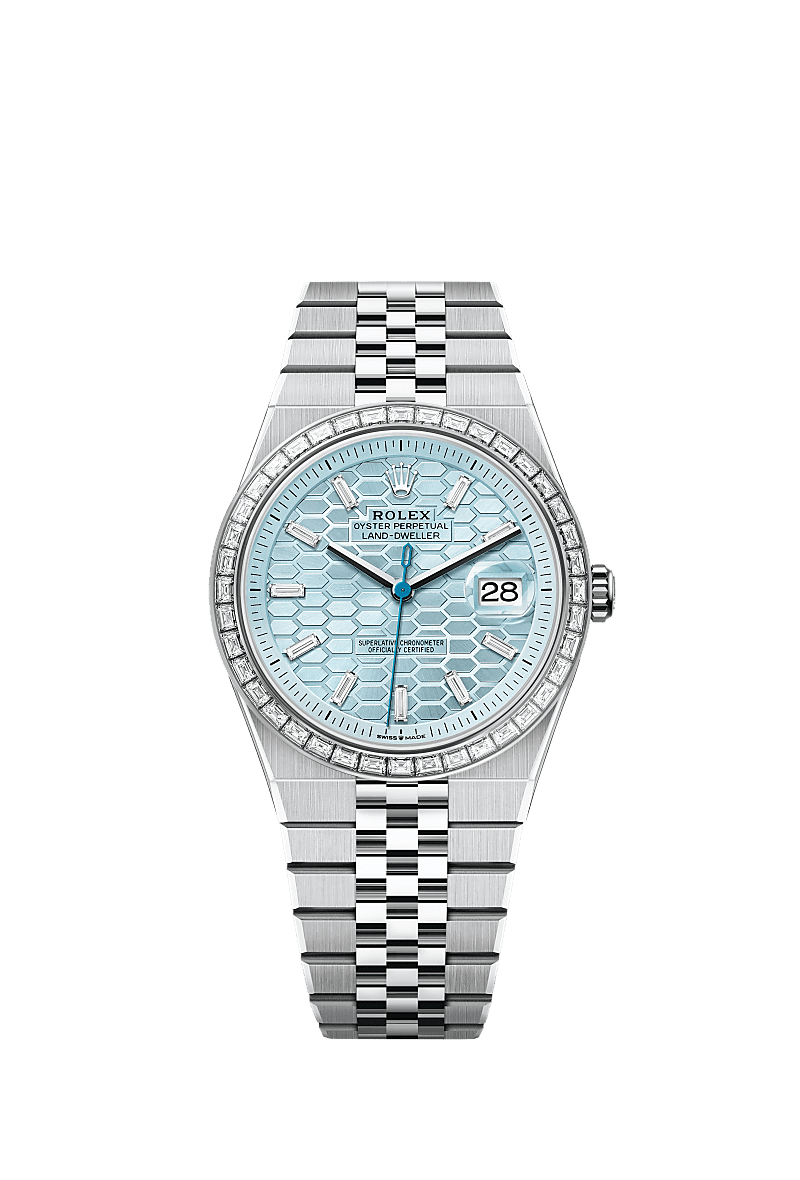 Rolex - Land-Dweller 40 Platinum Baguette / Ice Blue / Flat Jubilee — Ref. 127386TBR