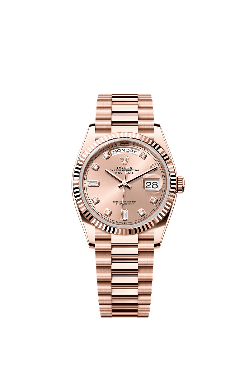 Rolex Day-Date 36 Everose Gold / Fluted / Rose-Diamond / President — Ref. 128235