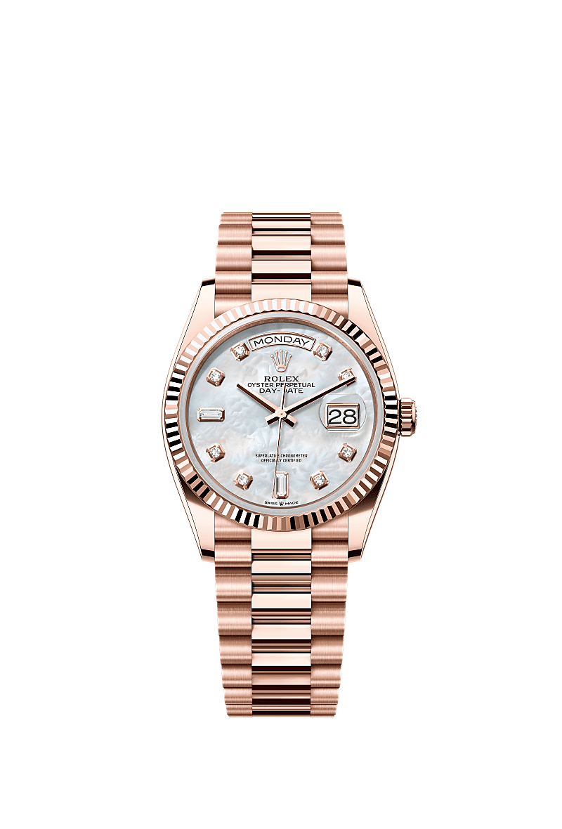 Rolex Day-Date 36 Everose Gold / Fluted / MOP-Diamond / President — Ref. 128235