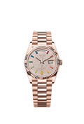 Rolex Day-Date 36 Everose Gold / Fluted / Paved-Rainbow / President — Ref. 128235