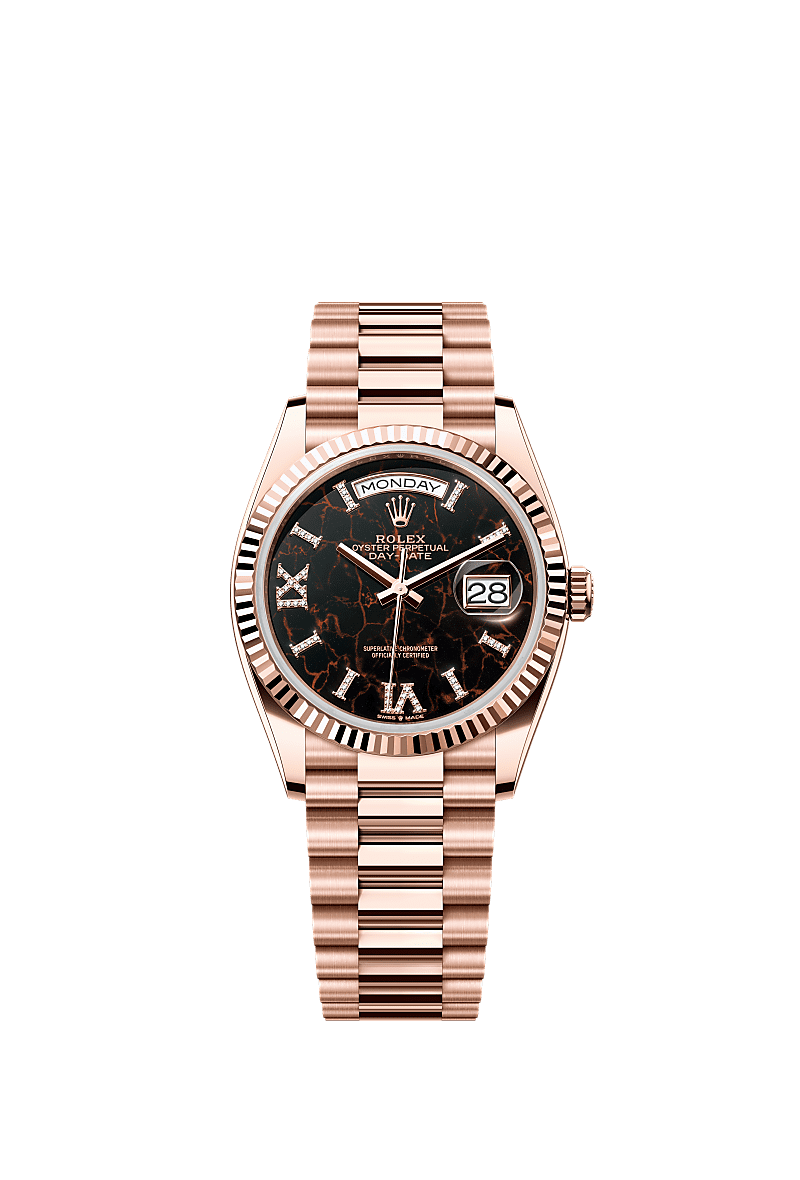 Rolex - Day-Date 36 Everose Gold / Fluted / Eisenkiesel / President — Ref. 128235