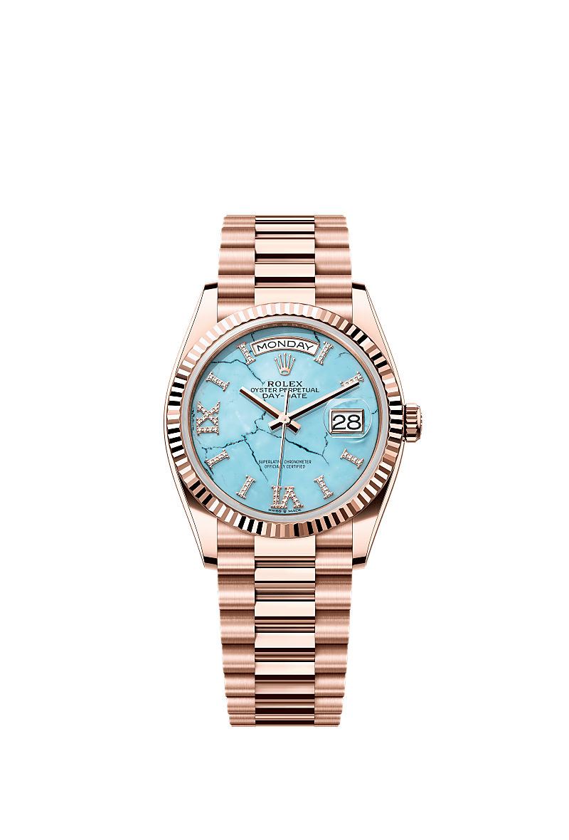 Rolex Day-Date 36 Everose Gold - Fluted / Turquoise / President — Ref. 128235
