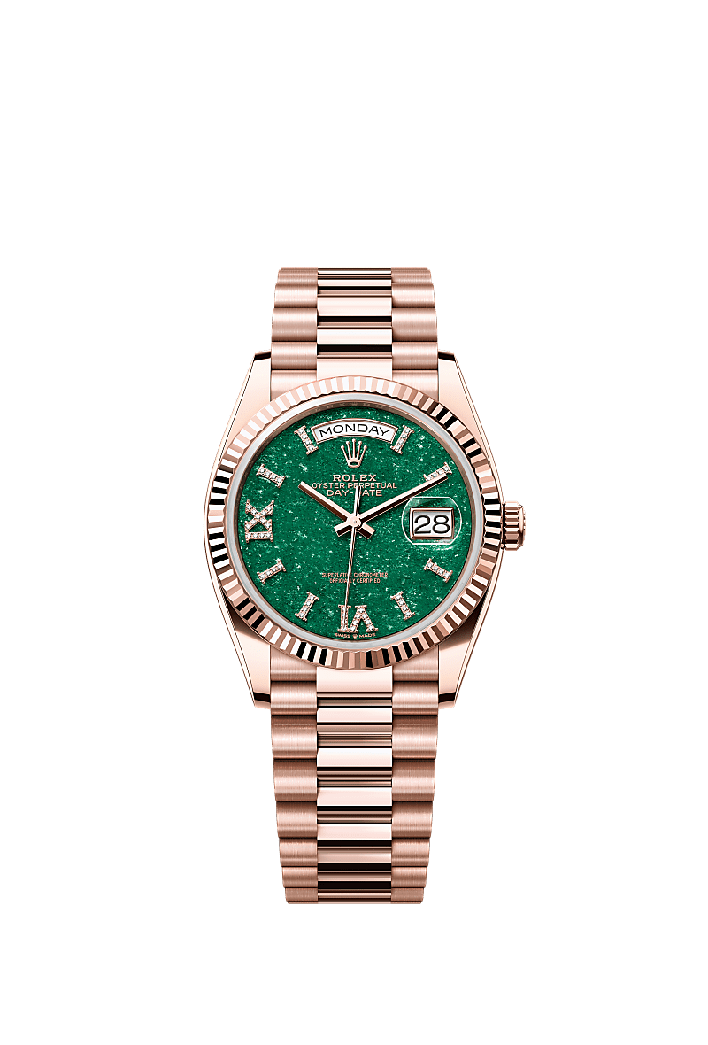 Rolex Day-Date 36 Everose Gold - Fluted / Green Aventurine / President — Ref. 128235