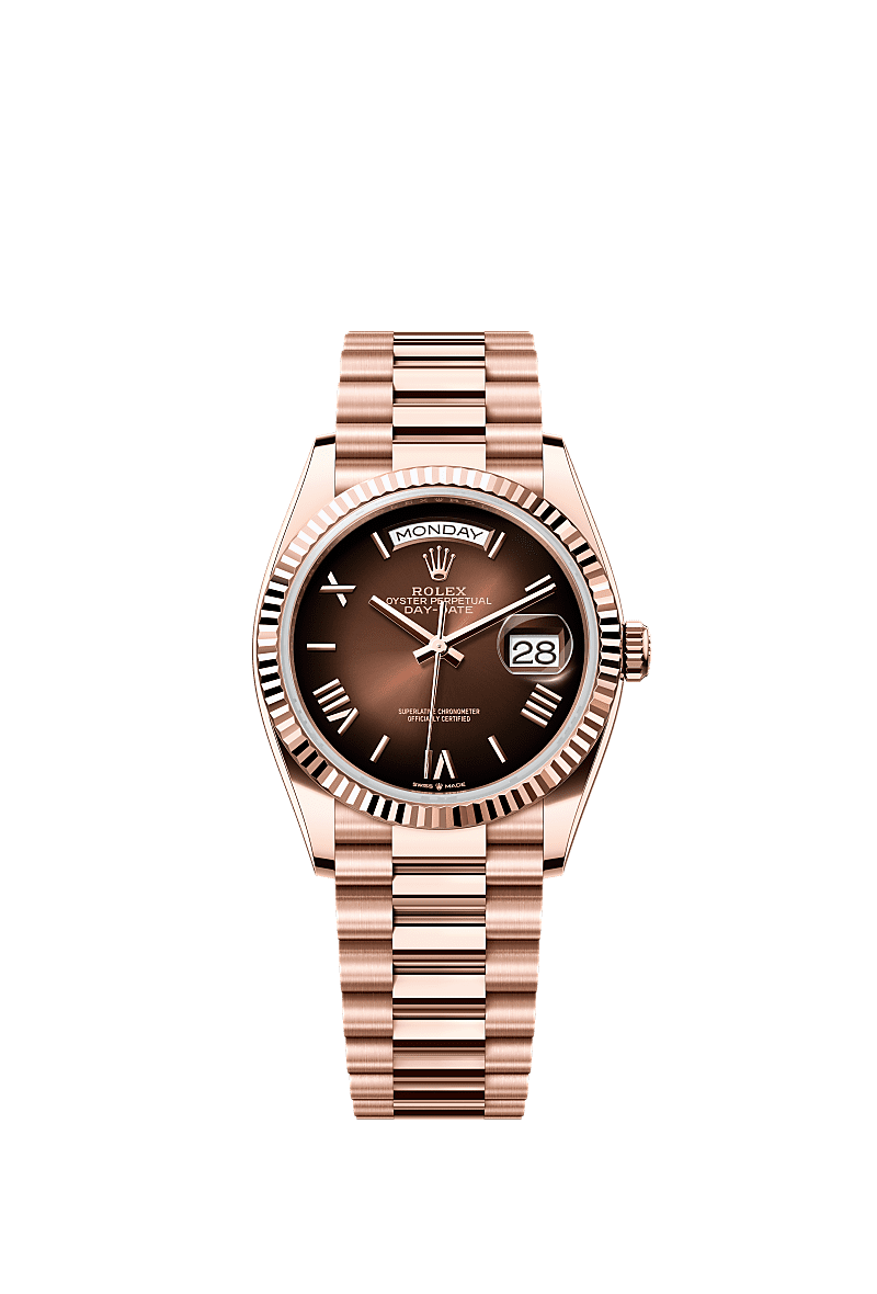 Rolex Day-Date 36 Steel - Everose - Brown / President — Ref. 128235