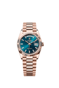 Rolex - Day-Date 36 Everose Gold - Fluted / Blue-Green - Baguette / President — Ref. 128235