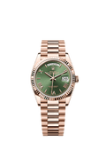 Rolex - Day-Date 36 Everose Gold Fluted / Green Roman / President — Ref. 128235
