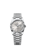Rolex Day-Date 36 Platinum - Fluted / Silver/ President — Ref. 128236