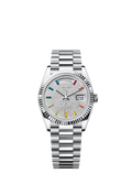 Rolex Day-Date 36 Platinum - Fluted / Paved - Rainbow / President — Ref. 128236