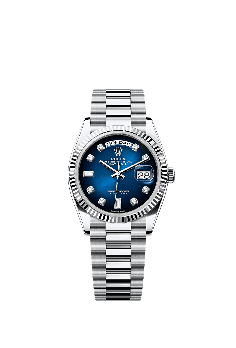 Rolex Day-Date 36 Platinum - Fluted / Blue / President — Ref. 128236