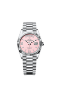 Rolex Day-Date 36 Platinum - Fluted / Pink Opal / President — Ref. 128236