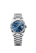 Rolex - Day-Date 36 Platinum - Fluted / Bright Blue - Baguette / President — Ref. 128236
