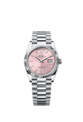 Rolex - Day-Date 36 Platinum - Fluted / Pink - Baguette / President — Ref. 128236