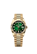 Rolex Day-Date 36 Yellow Gold / Fluted / Green Ombre-Diamond / President — Ref. 128238