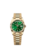 Rolex - Day-Date 36 Yellow Gold / Fluted / Bright Green - Baguette / President — Ref. 128238