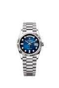 Rolex Day-Date 36 White Gold / Fluted / Blue Ombre-Diamond / President — Ref. 128239
