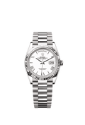 Rolex - Day-Date 36 White Gold - Fluted / White - Roman / President — Ref. 128239