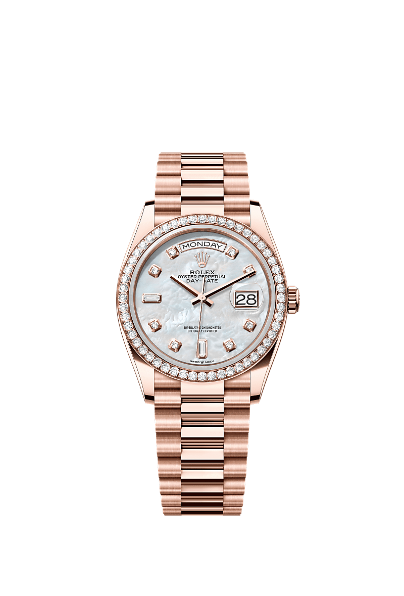 Rolex Day-Date 36 Everose Gold / Diamond / MOP-Diamond / President — Ref. 128345RBR