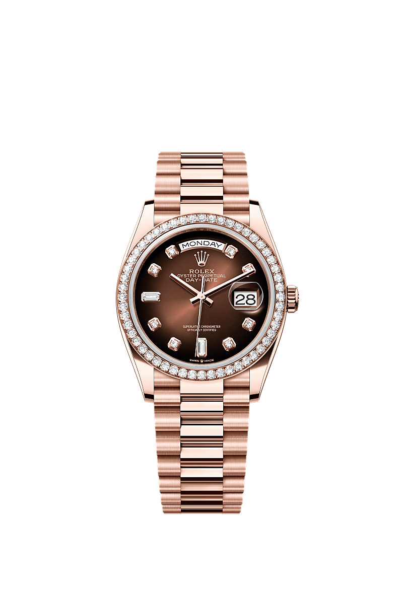 Rolex Day-Date 36 Everose Gold / Diamond / Brown Ombre-Diamond / President — Ref. 128345RBR