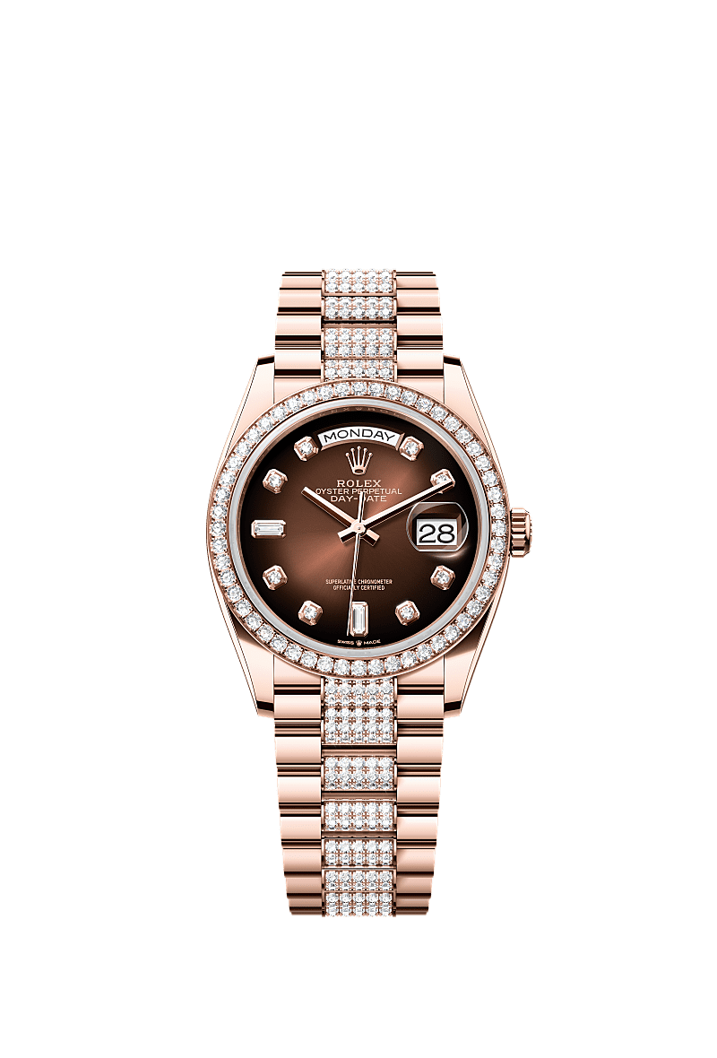 Rolex Day-Date 36 Everose Gold / Diamond / Brown Ombre-Diamond / President-Diamond — Ref. 128345RBR