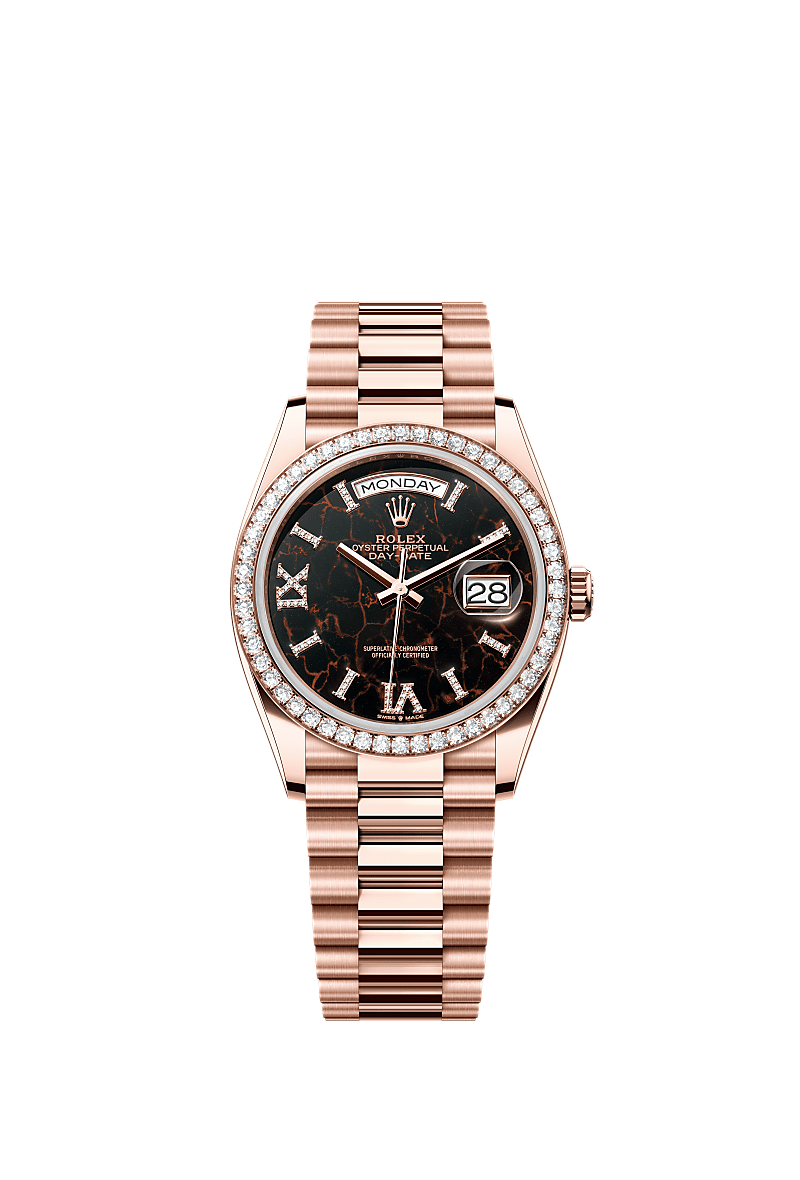 Rolex - Day-Date 36 Everose Gold / Diamond / Eisenkiesel / President — Ref. 128345RBR